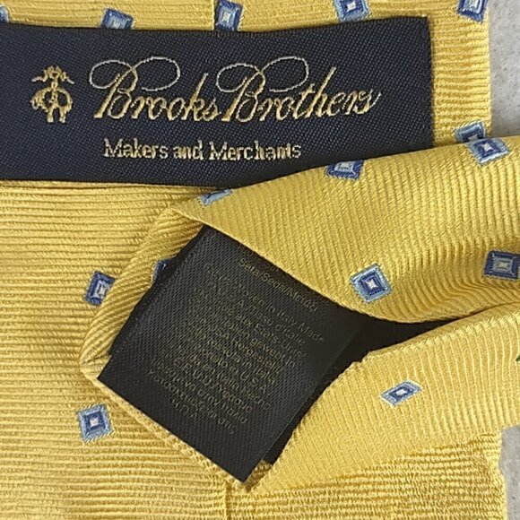 Brooks Brothers Makers & Merchants Yellow And Blue 100% Silk Necktie - Picture 4 of 8